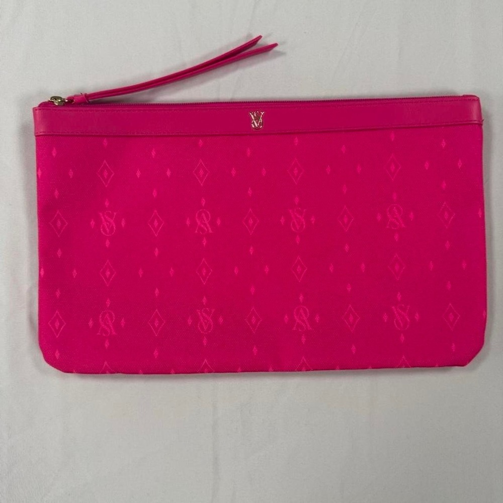 Victorias Secret Pink Monogram Zipper Pouch Travel Makeup Bag Clutch